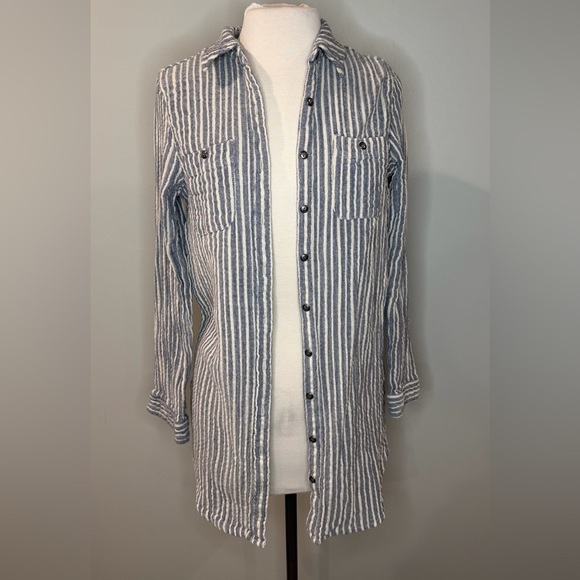 Vanilla Star Tops - Vanilla Star Blue & White Vertical Stripe Button-Down Shirt